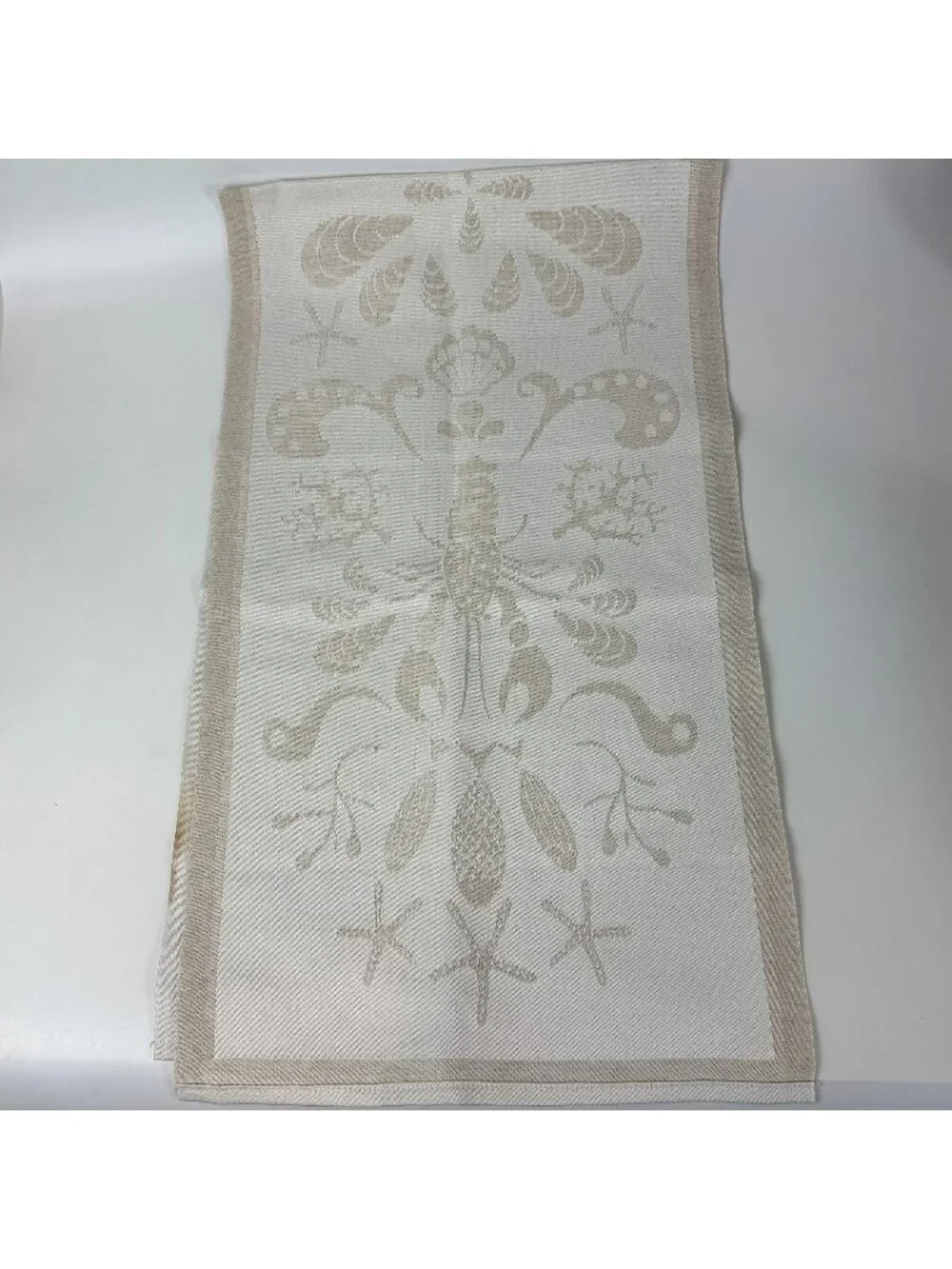 Ekelund Beige Sea Life Cotton Linen Table Runner 15 x 26 Neutrals